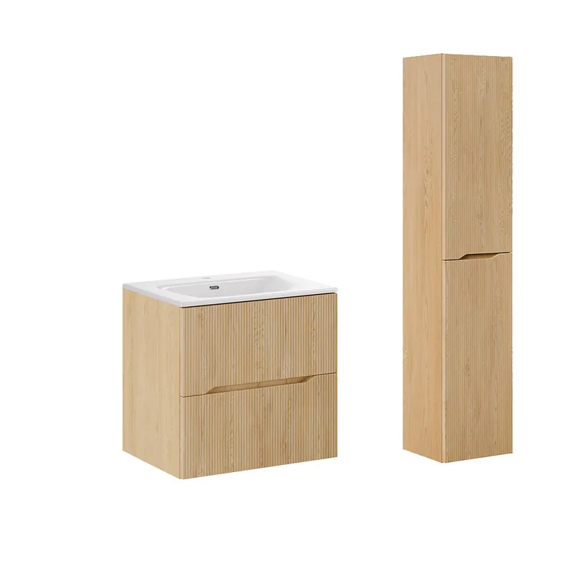 Conjunto mueble lavabo individual encastrado 60cm y columna Isaline Madera - Baño