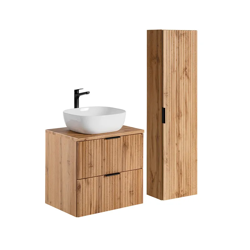 Conjunto mueble lavabo individual 60cm y columna Adriel Negro - Baño