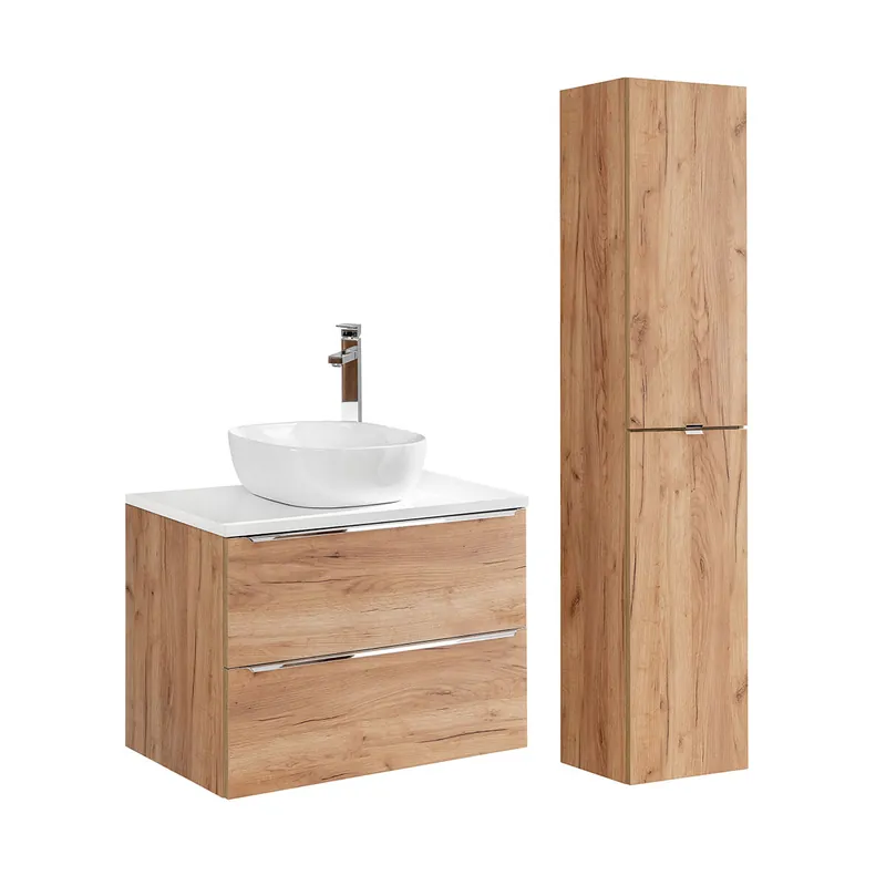 Conjunto mueble lavabo individual 80 cm y columna April Madera - Baño