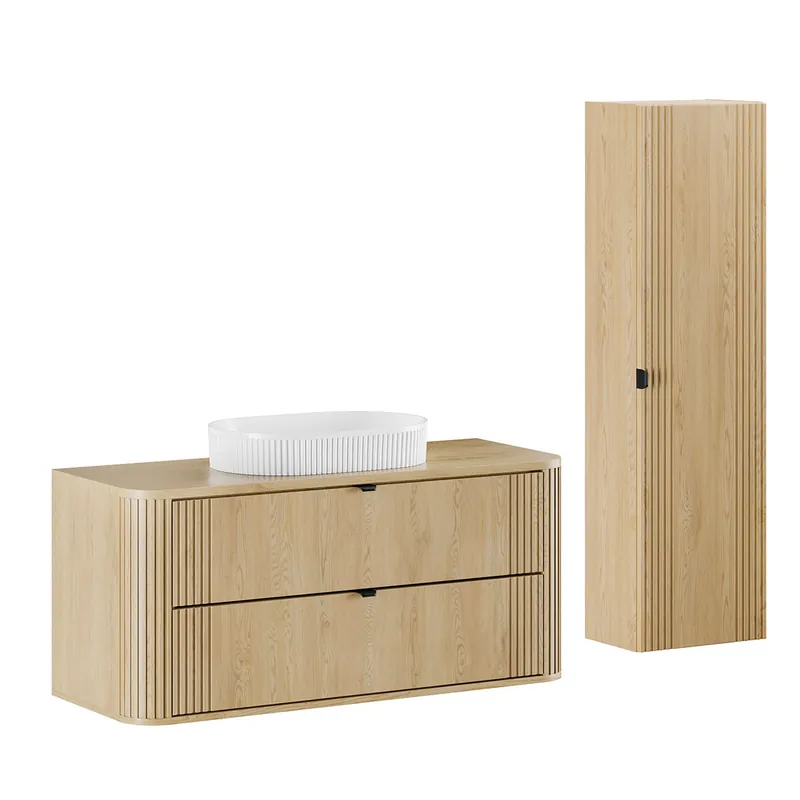 Conjunto mueble lavabo individual 120 cm y columna Mila Madera - Baño