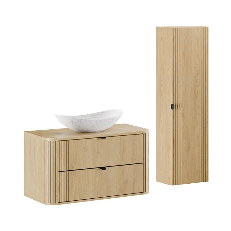 Conjunto mueble lavabo individual 100cm y columna Mila Madera - Baño