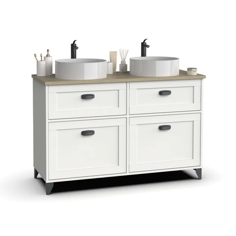 Conjunto de muebles de Baño Toscana en Blanco Soft y Roble Cambrian (Mueble+lavamanos+columna)