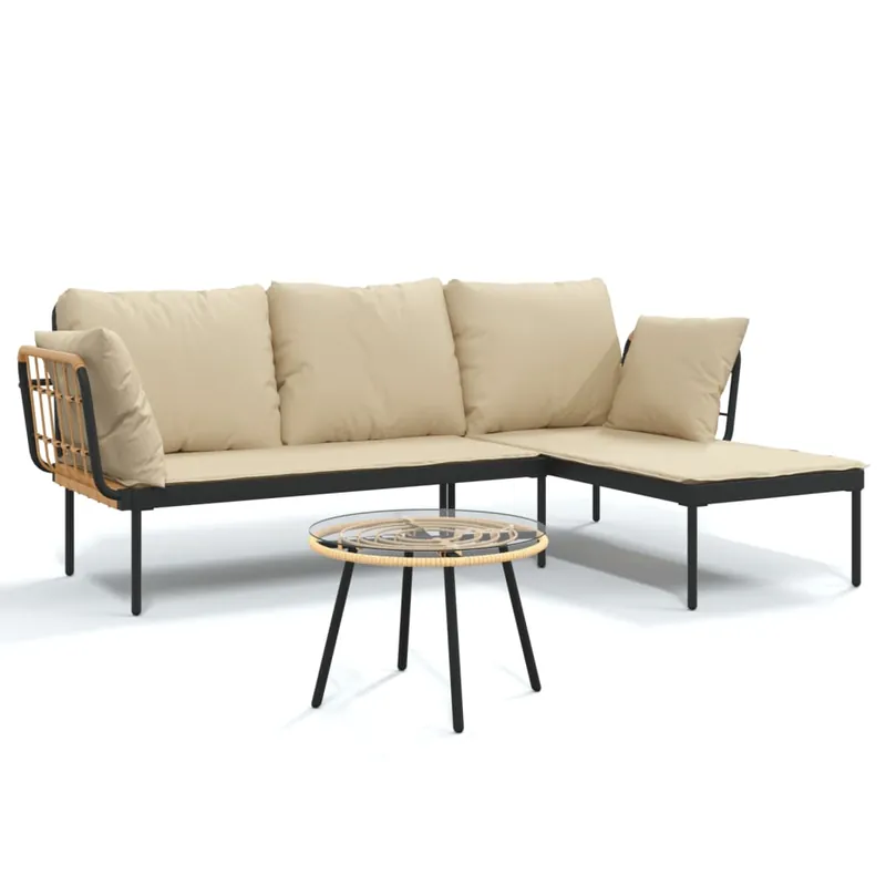 Set muebles jardin 3 piezas y cojines gris oscuro ratán sintético - Jardín
