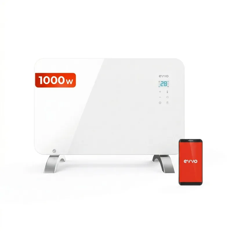 EVVO Radiador C1000 Cristal, WiFi, 1.000 W, táctil, mando, temporizador, soporte pie, seguro, silencioso, antisalpicaduras - Electrodomésticos