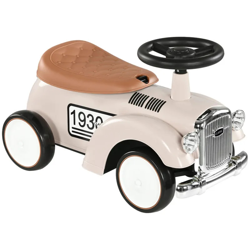 AIYAPLAY Correpasillos para Bebés de 12 a 36 Meses Coche sin Pedales con Bocina Compartimento de Almacenaje y Volante para Interior y Exterior 58x27x35 cm Crema