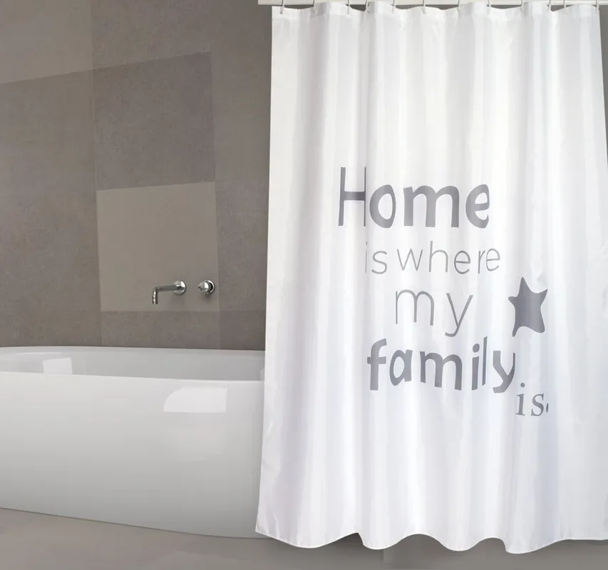 Cortina De Baño Msv "Premium Home" De Poliester En Color Blanco Con Letras 180 X 200 Cm