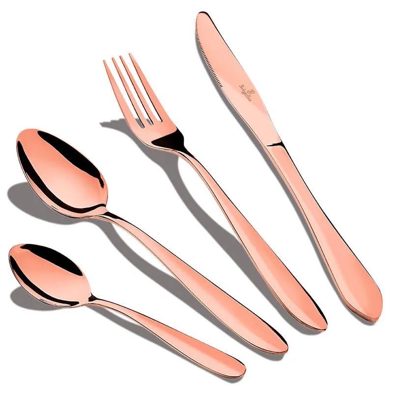Berlinger Haus Rose Gold Mirror Cubertería Completa 24 Piezas Acero Inoxidable, Juego de Cubiertos 6 Personas, Pulido Brillante, , Oro Rosado - Cocina
