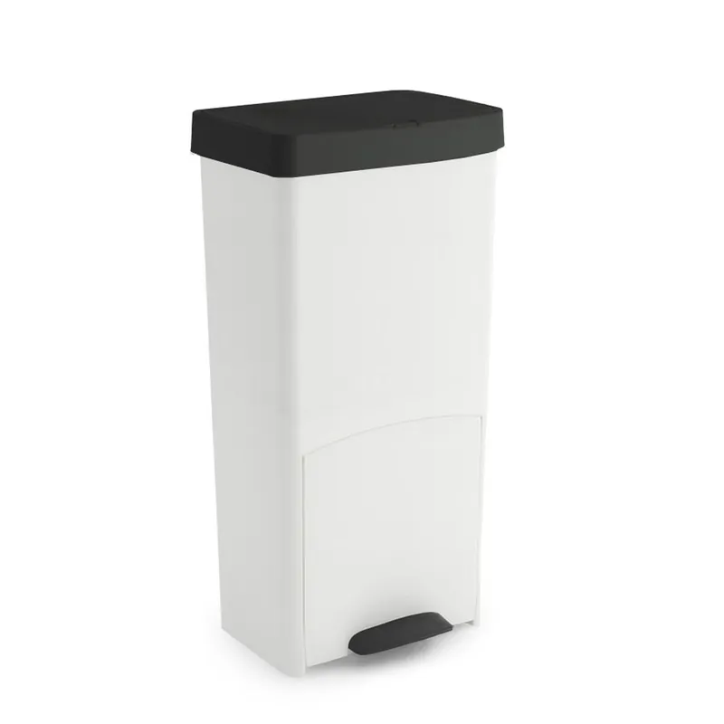 Cubo de basura o reciclaje, 70L, VERTICAL, en 2 Compartimentos, Papelera para residuos, 76cm de altura, fácil gestión, Blanco y Negro - Baño