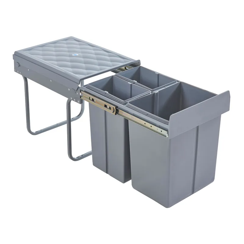 Cubo de basura extraíble Froland capacidad 2 x 10 L + 1 x 20 L plástico/acero 48 x 34 x 42 cm - Gris [en.casa]