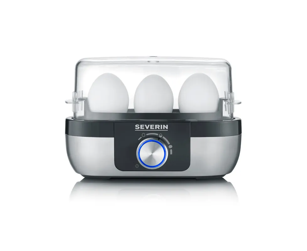 SEVERIN - Cuecehuevos con Control de Tiempo de Cocción, 270 W, Capacidad de hasta 3 Huevos, Acero Inoxidable Cepillado/Negro EK 3163