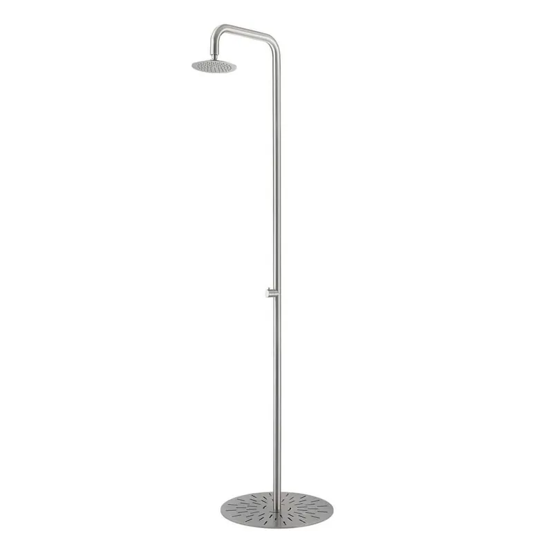 Sined Simius Ducha De Acero Inoxidable Para Jardín y Piscina Sólo Con Agua Fría Estructura y Accesorios De Acero Inoxidable Marino Aisi 316l Con Cabezal De Ducha Diámetro 20 Cm Diámetro Del Tambor 38 Mm Altura 2300 Mm.