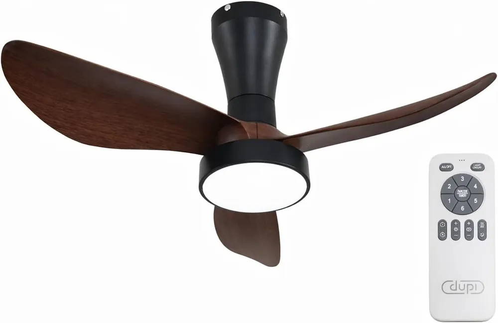 DUPI Ventilador de Techo PRO AIR | Motor DC Silencioso | 6 Velocidades | Luz LED Dimmable 3000–6000K | Temporizador | Ø 80 cm | Negro / Nogal - Electrodomésticos