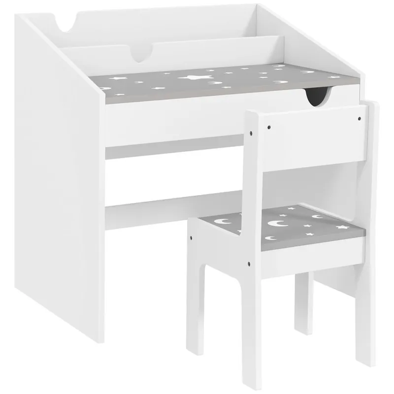 AIYAPLAY Juego de Escritorio y Silla para Niños de +3 Años Pupitre Infantil con Cajón Extraíble y Compartimento para Dormitorio Sala Estudio Rosa y Blanco - Muebles