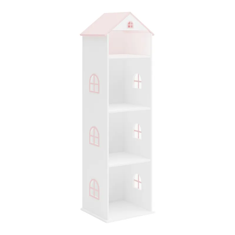 Estantería infantil Vipsali en forma de casa MDF 140x40x35cm - Blanco / Rosa [en.casa]