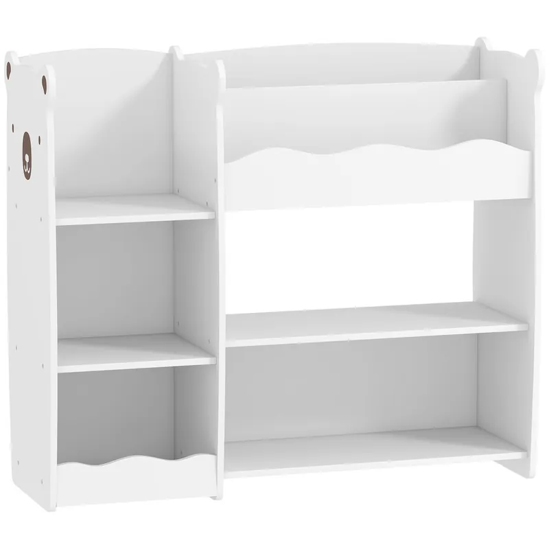 AIYAPLAY Estantería Infantil para Juguetes con Estantes Abiertos, Compartimentos, Diseño de Ositos, Organizador de Juguetes para Dormitorio, Sala de Juegos, Guardería, Blanco - Bebé