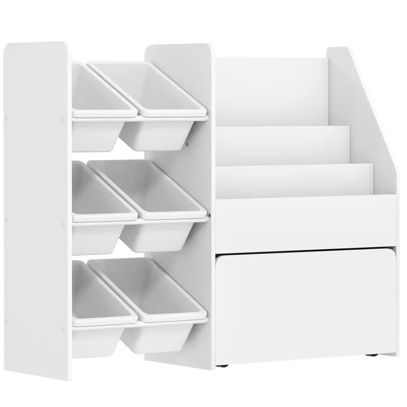 AIYAPLAY Estantería Infantil para Juguetes, con 6 Cajas Extraíbles, 3 Estantes Abiertos y Cajón Inferior con Ruedas, Organizador de Juguetes para Dormitorio, Sala de Juegos, Guardería, Blanco - Bebé