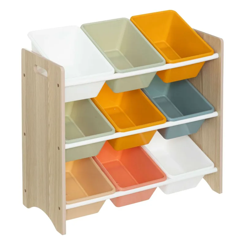 Estantería Infantil Play con 9 Bandejas Mueble Infantil para Dormitorio Cuarto de Juego Color Blanco y Roble 60x66x30 cm - Bebé