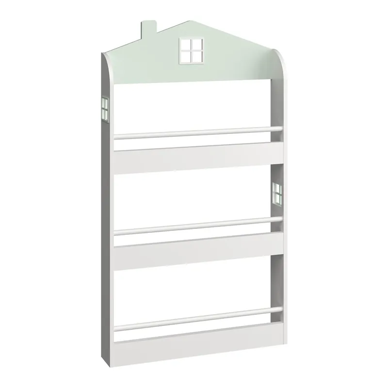 Estantería infantil Vipsali de 3 niveles Casita 106x60x12cm - Verde / Blanco [en.casa]