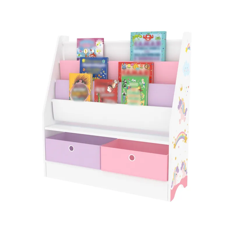 Estantería para niños Neda con decoración marina 74x71x23cm blanco/violeta/rosa [en.casa] - Bebé