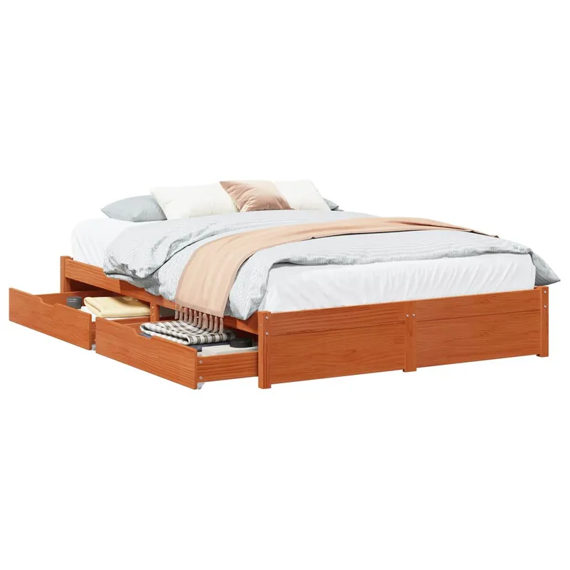 3 pcs Estructura de cama matrimonial Moderno - Marrón cera Madera de Pino Macizo