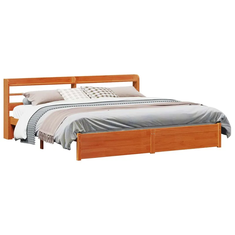 2 pcs Estructura de cama matrimonial Box spring - Marrón cera Madera de Pino Macizo