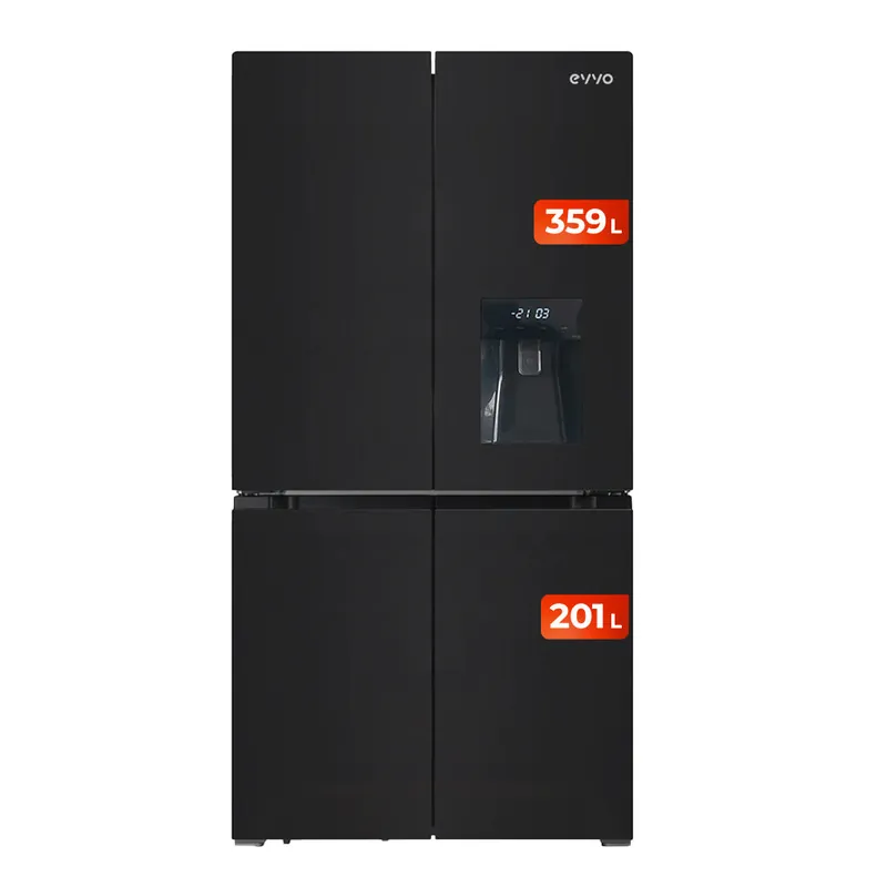 EVVO Frigorífico 4 puertas F100 Glass, Inverter, Total No Frost, 321l + 169l, Dispensador de agua - Electrodomésticos