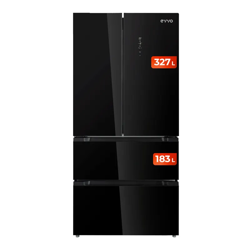 EVVO Frigorífico 4 puertas F100 Glass, Motor Inverter, Total No Frost, 321l + 169l - Electrodomésticos