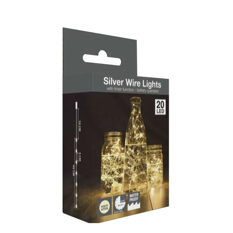 Well Home Guirnalda Silverwire con 20 micro LED Blanco cálido con Temporizador - Decoración