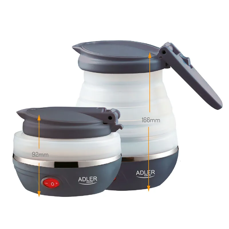 Adler AD1279 Hervidor Agua Eléctrico Plegable, 0,6L, Silicona sin BPA, Resistencia Oculta, Apagado Automátic, 750, Blanco - Electrodomésticos