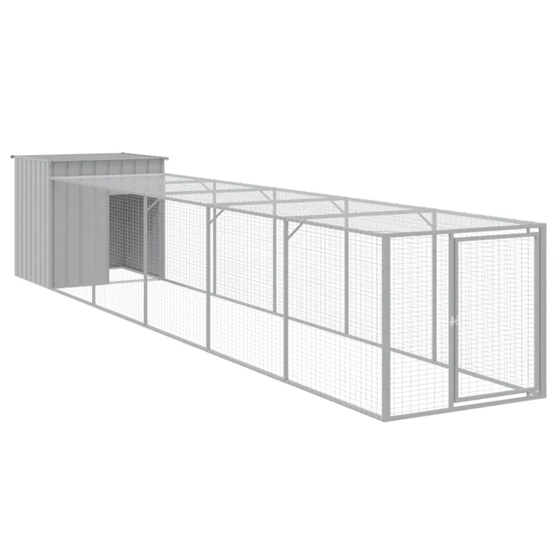 vidaXL Gallinero con corral acero galvanizado gris claro 110x201x110cm - Jardín