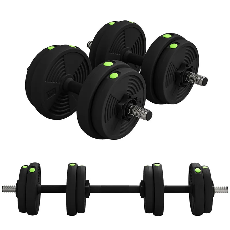 SPORTNOW Juego de Mancuernas Ajustables 2 en 1, 15kg, Juego de Pesas con Barra de Conexión y Mango Antideslizante, Pesas y Mancuernas para Hombres y Mujeres, Ejercicio de Fitness, Casa Gimnasio - Deporte