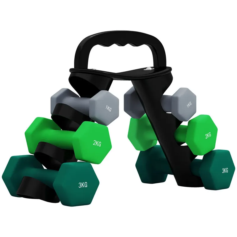 SPORTNOW Juego de Mancuernas de 6 Piezas 12 kg Mancuernas Hexagonales con Soporte de Almacenamiento y Mango Antideslizante para Musculación Entrenamiento en Casa Gimnasio Multicolor - Deporte