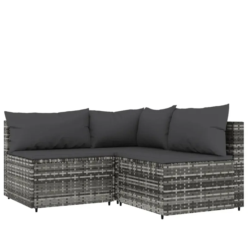 vidaXL Set de muebles de jardín 3 pzas y cojines ratán sintético gris