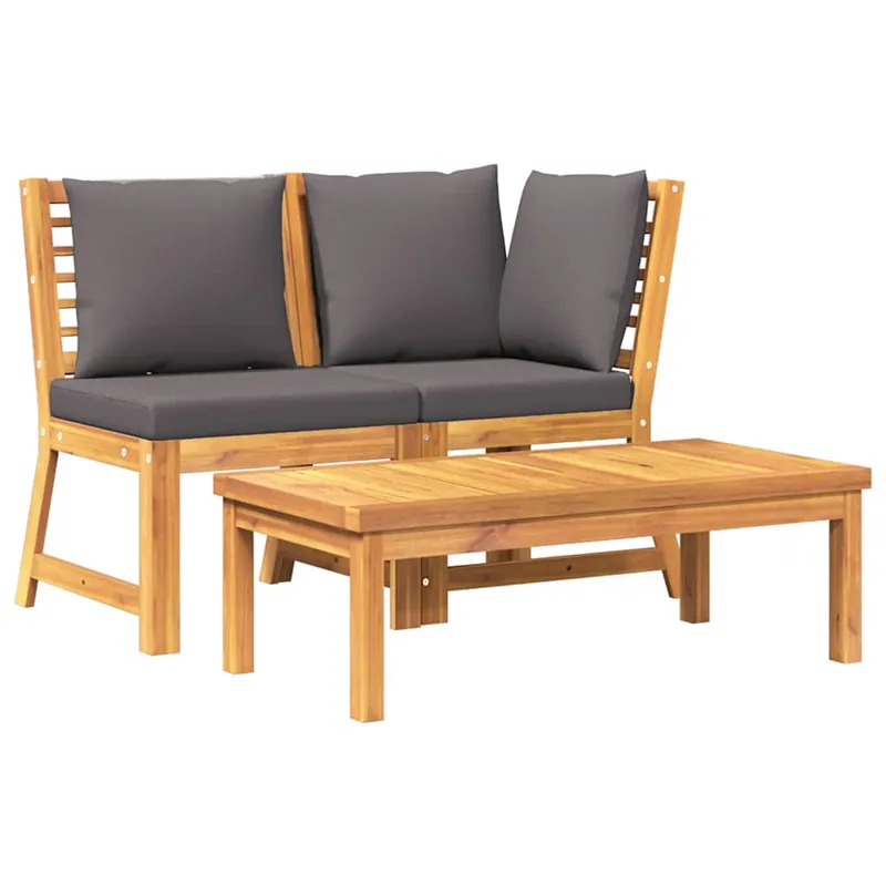 vidaXL Muebles de jardín 3 pzas madera maciza de acacia cojines crema