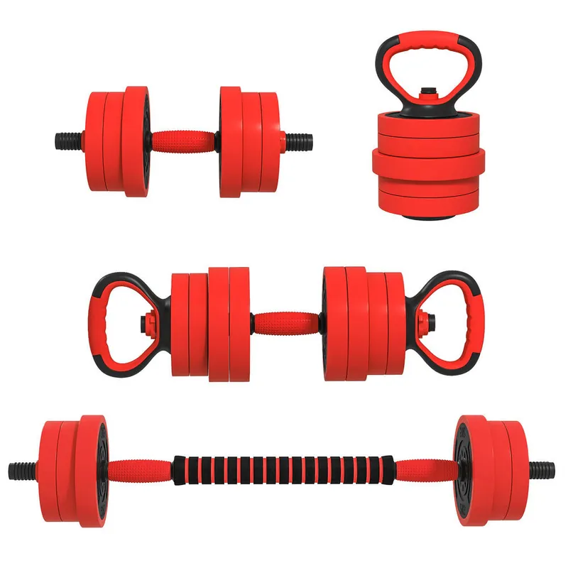 SPORTNOW Juego de Mancuernas Ajustables 4 en 1 20kg, Juego de Pesas como Kettlebell, Barra, Mancuernas o Soporte para Flexiones, Equipo de Fitness para Hombres y Mujeres, Casa Gimnasio, Rojo - Deporte