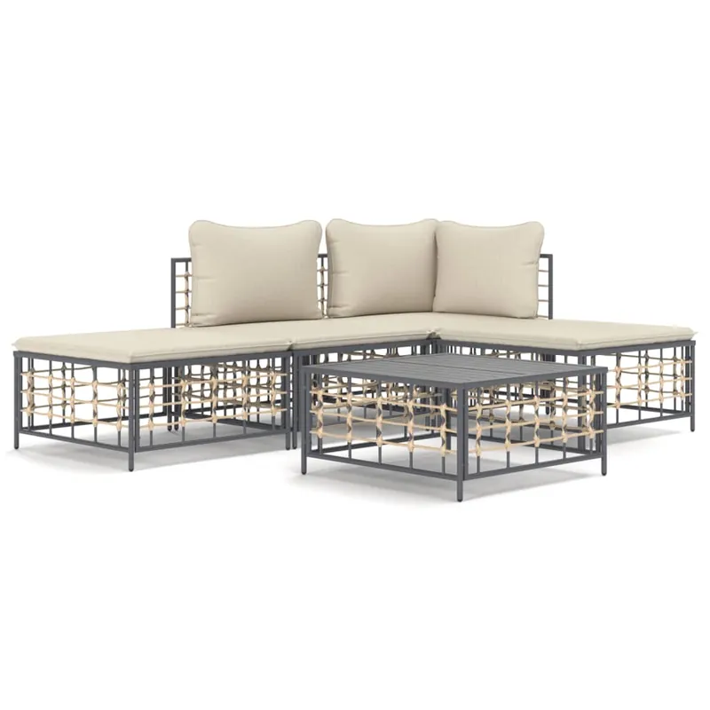 vidaXL Juego de muebles de jardín 5 pzas cojines ratán PE