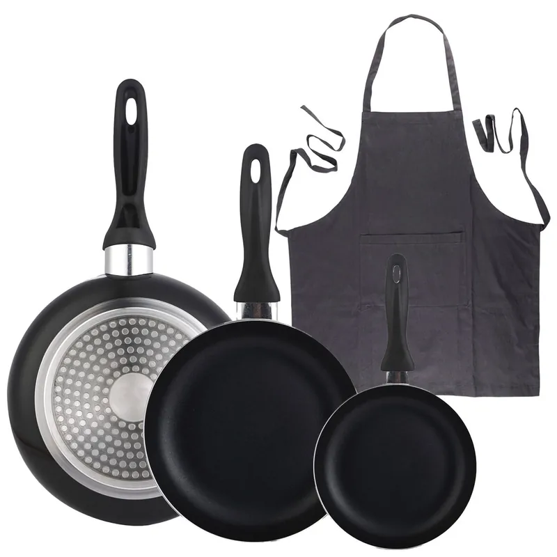 Set 3 sartenes Wellhome 16/20/24 aluminio prensado+Delantal de Cocina Gris oscuro 100% Algodón 75x80cm