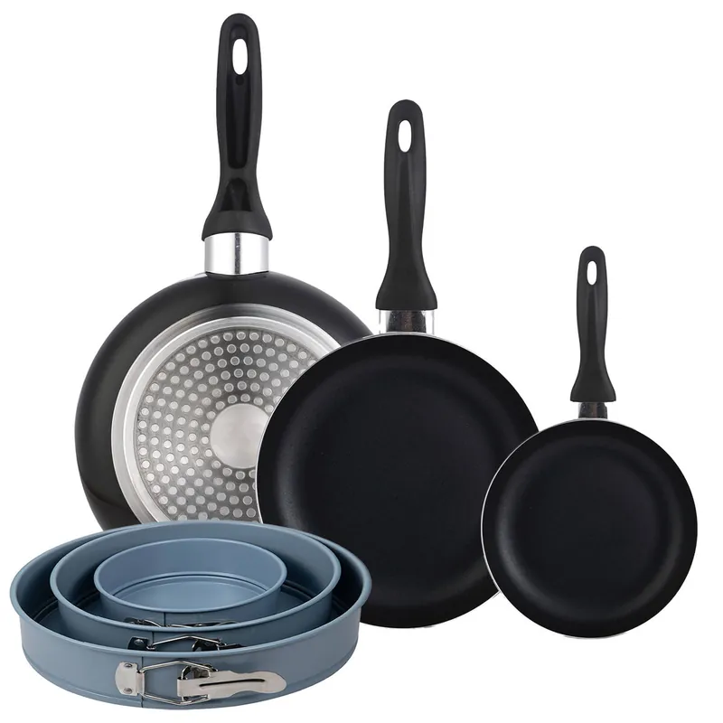Set 3 sartenes Wellhome 16/20/24 aluminio prensado+Juego de 3 moldes de horno redondos Ø12Ø18Ø22cm - Cocina