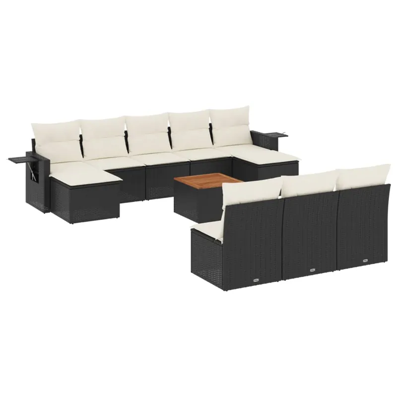 vidaXL Set de sofás de jardín 11 pzas y cojines ratán sintético negro