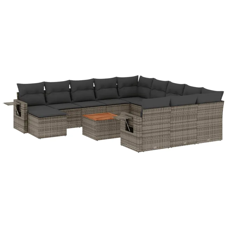 vidaXL Set sofás de jardín con cojines 13 piezas ratán sintético gris - Sofás sillones puffs