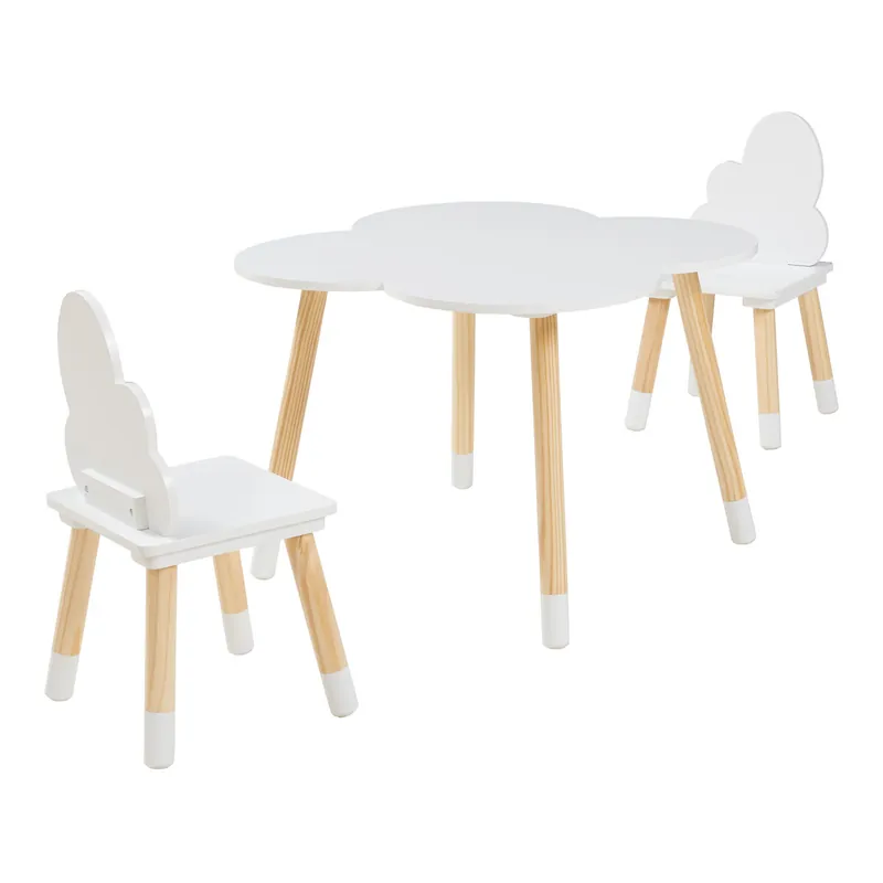 Juego infantil de mesa y 2 sillas Epim MDF en forma de nubes - Blanco [en.casa]