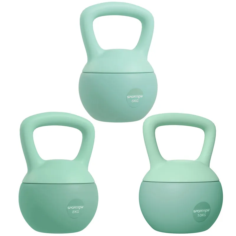 SPORTNOW 3 Pesas Rusas 6/8/10 kg Soft Kettlebells Relleno de Arena Metálica y Mango Antideslizante para Entrenamiento Culturismo en Casa Gimnasio Verde - Deporte