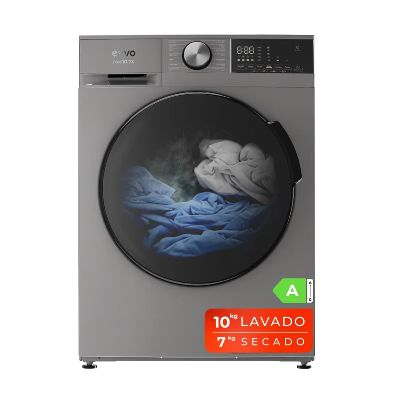 EVVO Lavadora-secadora Nova 10/7X, 10+7 kg, 1350 rpm, Clase A, inverter, vapor Steam Wash, ePROTECT, 14 programas, 15’ rápido, inox