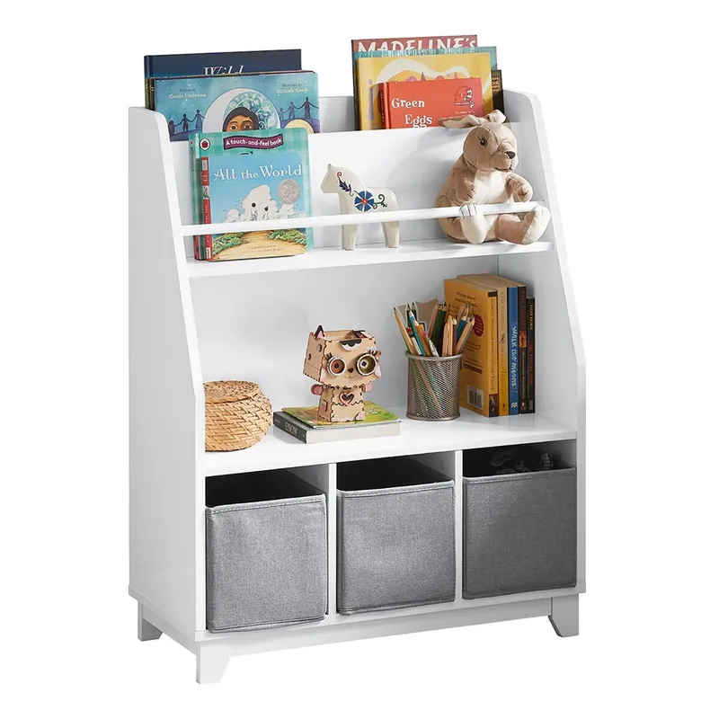Librería Infantil para niños Estantería para Juguetes para niños con Compartimentos de Almacenamiento y 3 cestas KMB34-W SoBuy