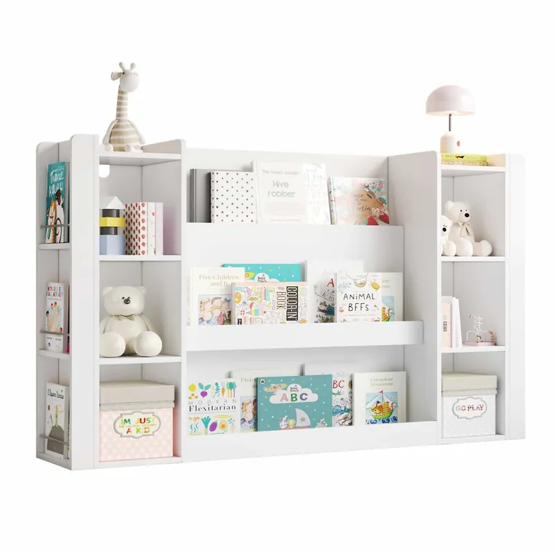 Estantería infantil 140 x 30 x 95 cm - librería para cuentos con espacio de almacenamiento, armario infantil, mueble de madera para habitación infantil - blanco