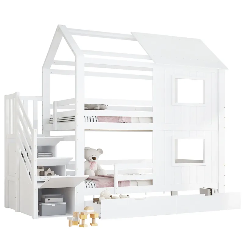 Litera infantil de madera de pino 90x200cm,blanco - Descanso