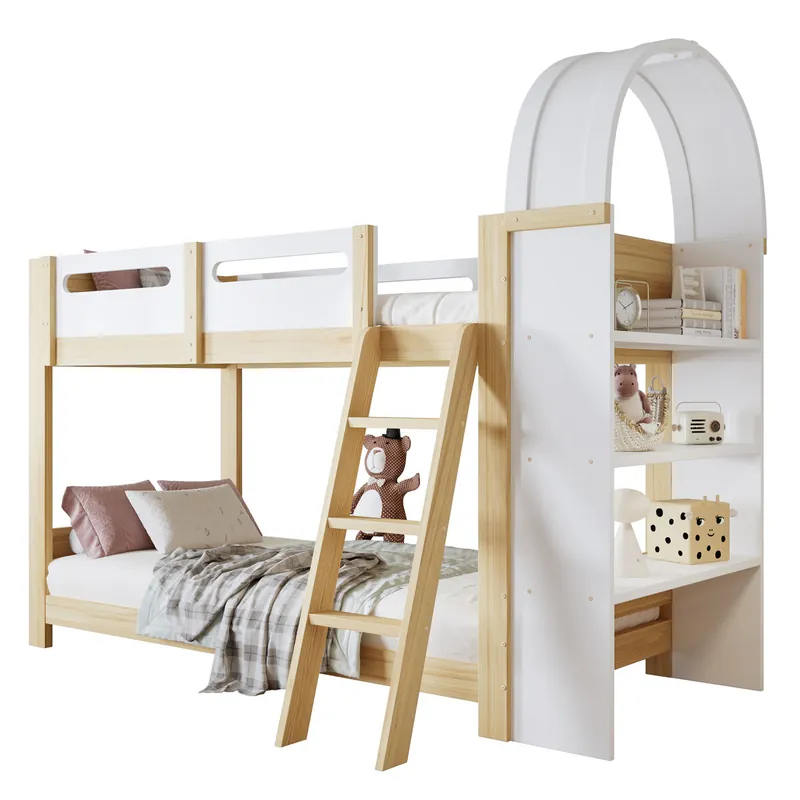 Litera infantil de madera de pino 90x200 cm,blanco+natural - Descanso