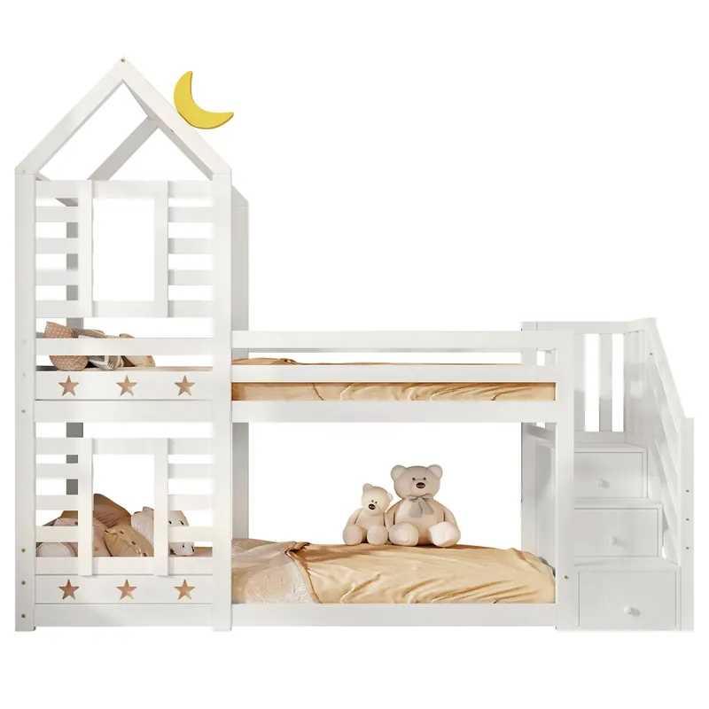 Litera infantil de madera maciza 90x200cm,blanco - Descanso