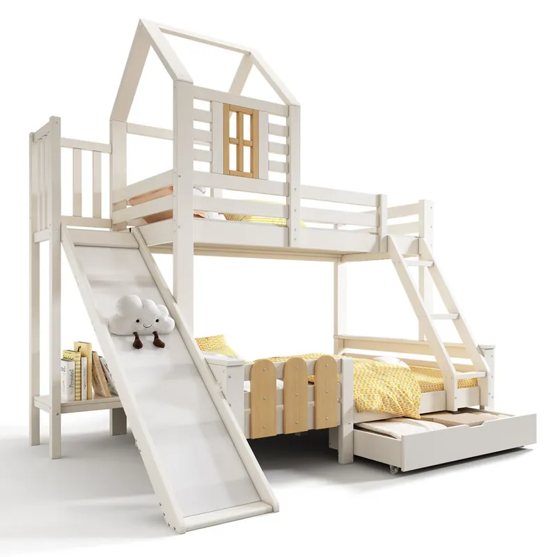 Litera infantil de madera maciza 140x200(90x200)cm,blanco - Descanso