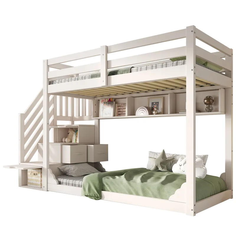 Litera infantil de madera maciza 90x200 cm,blanco - Descanso
